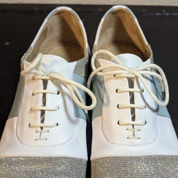 The Office of Angela Scott Mr Smith Shoes, Sky blue/white/silver stripes, W 10 - Picture 10 of 14